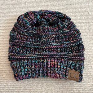 CC Knit Beanie Hat, Multi Colored